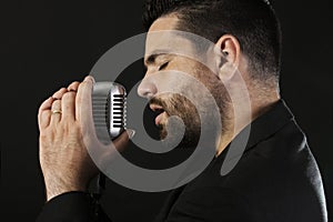 Male singer with microphone