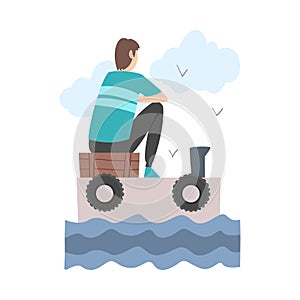 Male Sitting and Looking Ahead as into Bright Future Vector Illustration