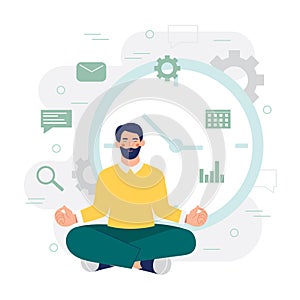 Male sitting in lotus position and developing effective time management strategies