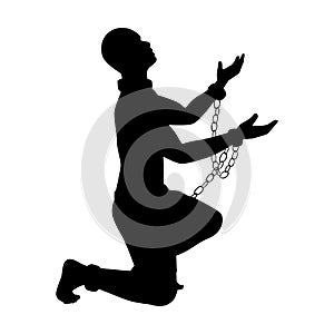 Male slave with chain silhouette vector