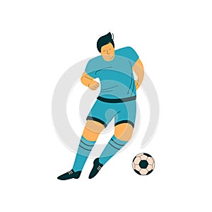 Male Soccer Player with Ball, Footballer Character in Sports Uniform Vector Illustration