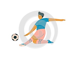 Male Soccer Player, Footballer Character in Sports Uniform Playing with Bakk Vector Illustration