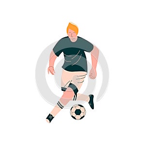 Male Soccer Player, Male Footballer Character in Sports Uniform Running with Ball Vector Illustration