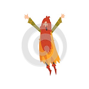 Male Sorcerer, Redhead Bearded Wizard Character Practicing Wizardry Vector Illustration photo