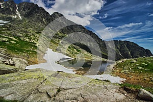 Male Spisske pleso tarn in High Tatras during early summer