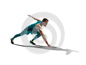 Male sprinter running on isolated background