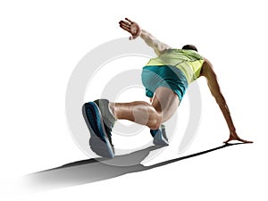 Male sprinter running on isolated background