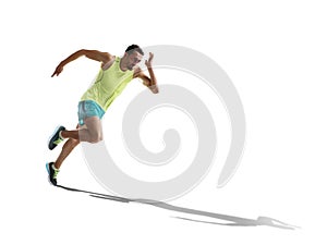 Male sprinter running on isolated background