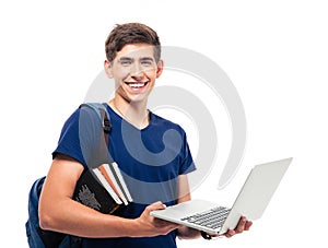 Masculino alumno mochila a libros posesión notas 