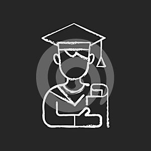 Male student chalk white icon on black background
