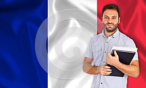 Male student over French flag