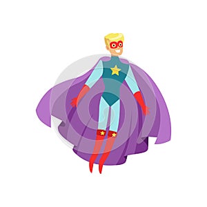 Male superhero in classic comics costume with cape