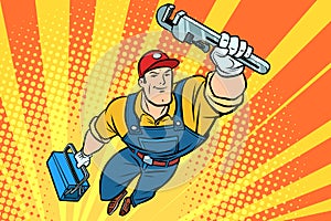 Male superhero plumber with a wrench