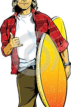 Male surfer dude carrying a surfboard photo