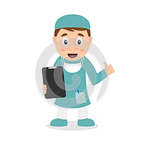 Male Surgeon Character Holding Records