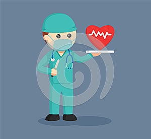 Male surgeon standing with cardiac surgery concept