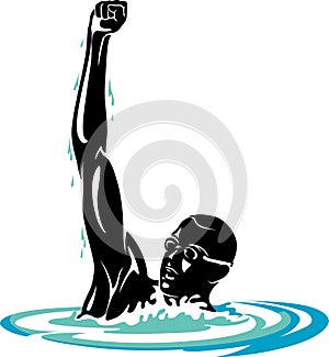 Male Swimmer Raising arms in victory