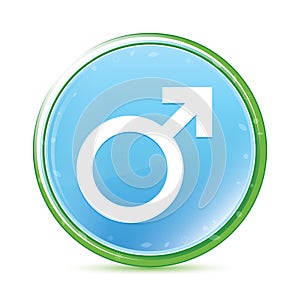 Male symbol icon natural aqua cyan blue round button