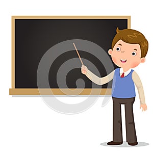 Male teacher standing in front of blackboard with a pointer