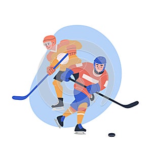 Male teenagers playing ice hockey game