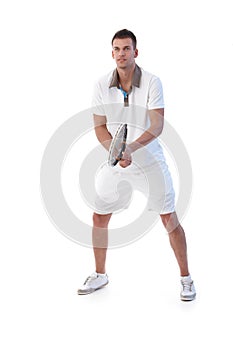 Masculino tenis jugador en acción 