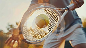 Male tennis player in action hitting a ball with a racket during an intense competitive match