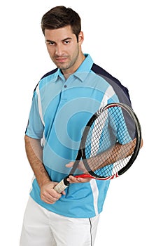 Male tennis player holding racket