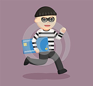 Male thief holding a credit card