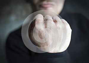 Male threatening gesture, fist