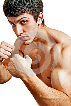 Male tough muscular boxer ready for a fight
