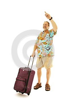 Male traveller hailing a taxi