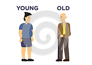Male in two different age. Concept of aging