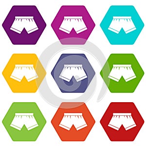 Male underwear icon set color hexahedron