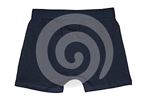 Male underwear isolated. Close-up of dark blue boxer short isolated on a white background. Mens underwear fashion. Clipping path.