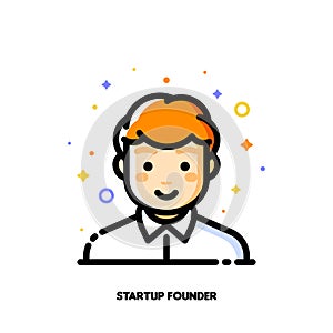 Male user avatar of startup founder. Icon of cute boy face