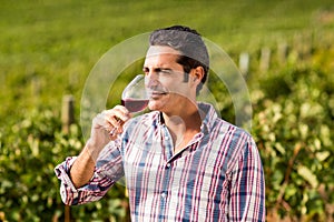 Male vintner having wine