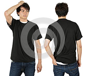 Male wearing blank black shirt