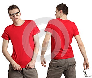 Male wearing blank red shirt