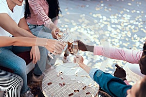 Male and women arms tasting beverage