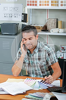 male worker on phone