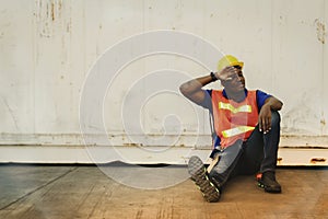 Male worker working hard and tired sitting and resting tired