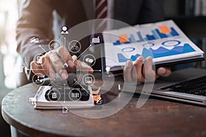 Male working on desk office with using a calculator to calculate tax