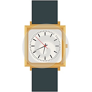 Male wrist watch with square analog dial vector isolated