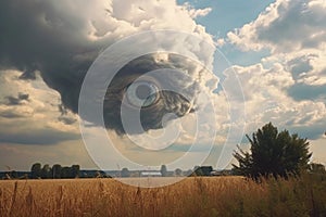 a malevolent eye-shaped cloud formation in the sky