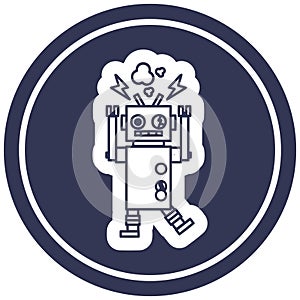 malfunctioning robot circular icon symbol