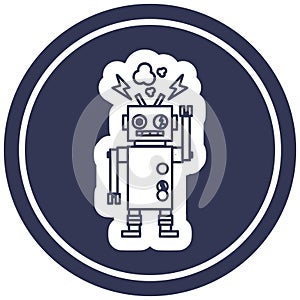 malfunctioning robot circular icon symbol