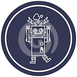 malfunctioning robot circular icon symbol