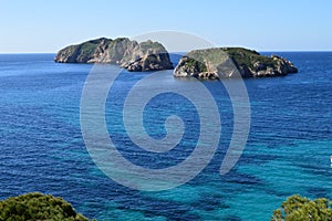 Malgrats Islands from Mallorca with waves from the Mediterranean Sea