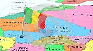 Mali, Bamako - national flag pinned on political map