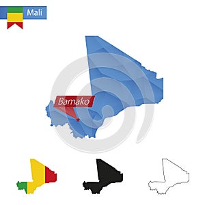 Mali blue Low Poly map with capital Bamako